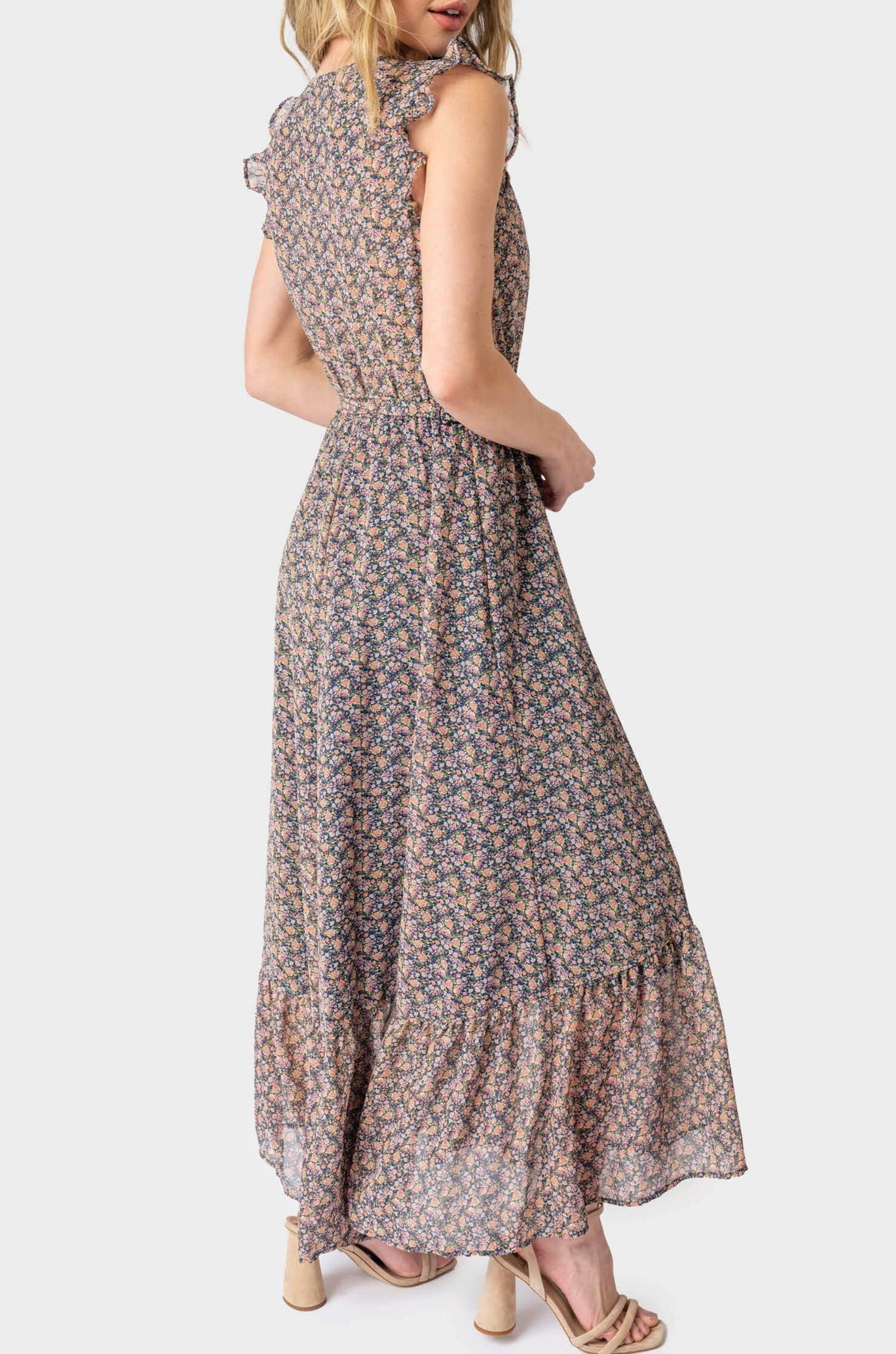 Lindsey Flutter Sleeve Flowy Wrap Maxi ...